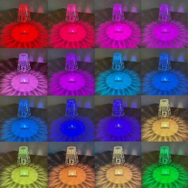 Moderne Touch LED Krystal Bordlampe - USB Genopladelig, 16 RGB Farver