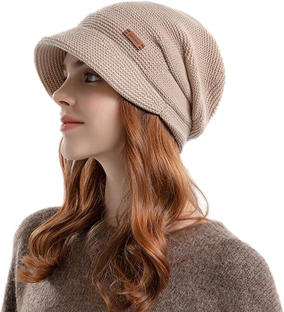 Vinter Dam Slouchy Stickad Mössa Bredbrättad Baskerhatt Mjukt Fleece Foder Virkad Mössa Skärmmössa Keps Utomhus Vinter Skidmössor