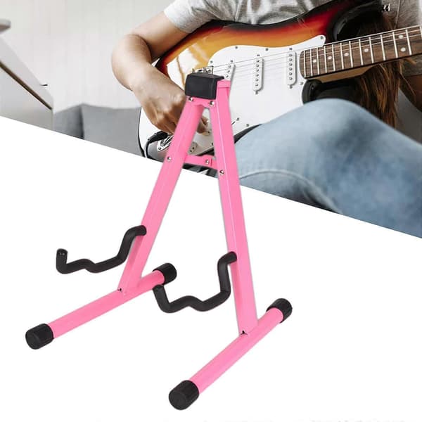 Gitarrställ Fällbart A-ram Golv Universellt Metall för Akustiska Klassiska Elektriska Basgitarrer Banjo Ukulele Bärbart Pink 30x25x37cm