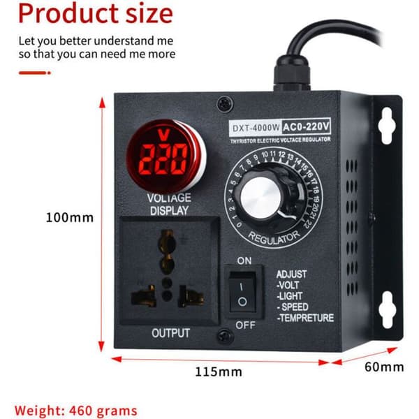 AC 220V 4000W Kompakt Controller Variabel Spændingshastighed Bærbar Temperatur Lys Spænding Justerbar Lysdæmper