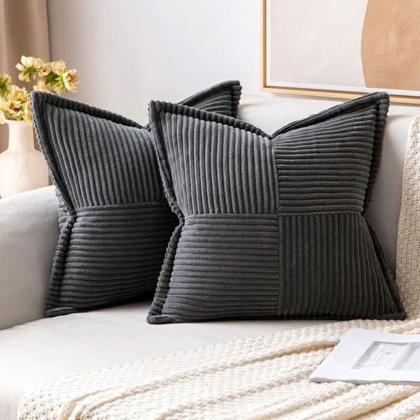 Dekorative pudebetræk til sovesofa, stue, 45 x 45 cm, sæt med 2, grå fløjlsbetræk med blød stribe