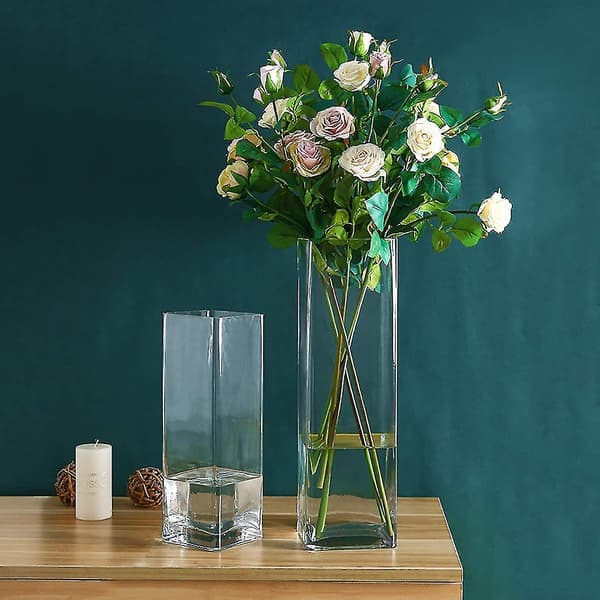 Hög Fyrkantig Vas Hem Dekorativ Blomvas Glasvas Bröllopsfest Bordsdekoration (4 \"4 \"10 \")
