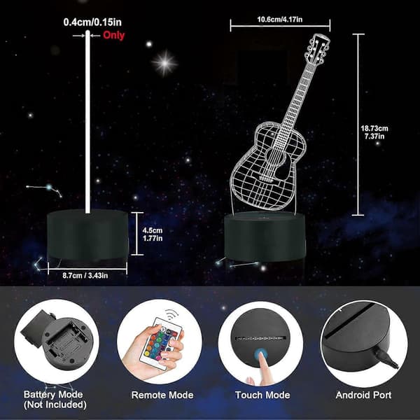 Gitarrpresenter för musikälskare, Ammonite Gitarr 3D Illusion Lampa 16 färger som ändras med fjärrkontroll och timer
