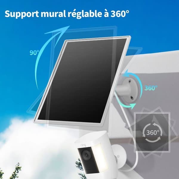 8W solpanel - 1 enhed - Til Ring Stick Up Cam - 3.5x13.5mm DC-port - IP65 vandtæt - Sort