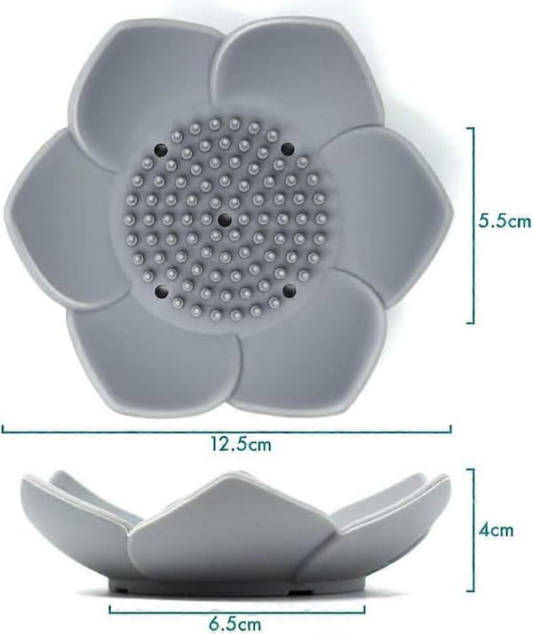 Japansk blommig silikontvålkopp - 2-pack tvålhållare (Vit & Grå)