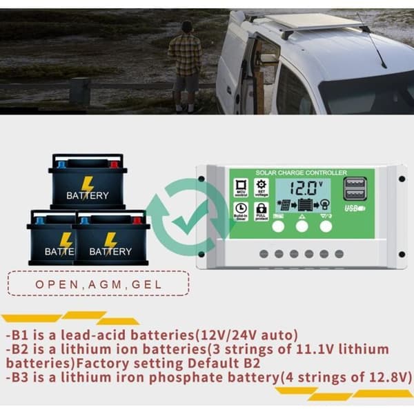 20A 12V 24V PWM solarladeregulator til lithiumbatterier, kompatibel med blybatterier.