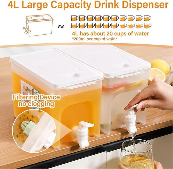 4L Stor Drikkedispenser Juice Infusjon Vanndispenserbeholder med Kran, for Servering av Cocktails, Juicer, Vann (1 stk)