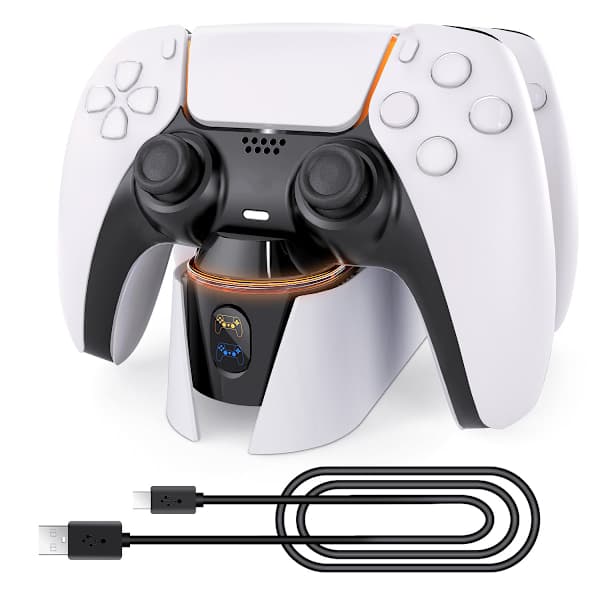 PS5 Controller Opladestation, PS5 Opladestation med Hurtig Opladning 5V/3A, Dobbelt Controller Opladningsstander til Playstation 5