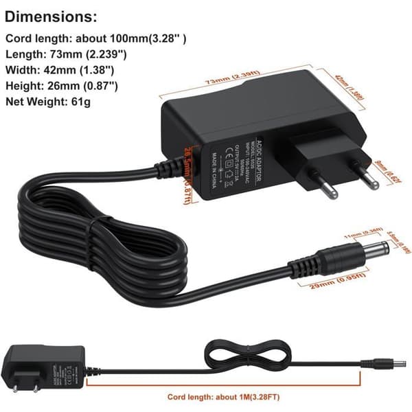 5V 2A strömförsörjning, EU-kontakt, kontaktdimensioner: 5 mm extern, 2,1 mm intern, AC/DC-adapter för Android TV Box