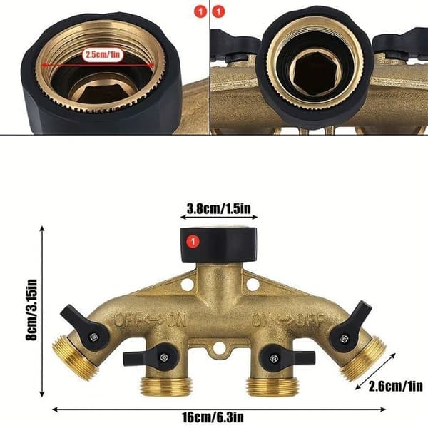 4-vejs messing havehane-splitter – Multi-task vandingsdeler med adapter, 3/4\" europæisk gevind