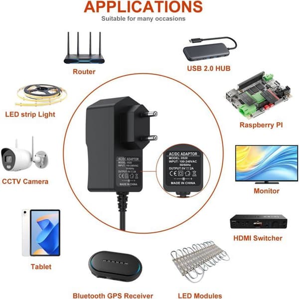 5V 2A Strømforsyning, EU-stik, Stikmål: 5mm Udvendig, 2.1mm Indvendig, AC/DC Adapter til Android TV Boks