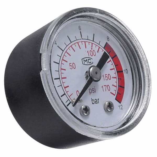 Luftkompressor Trykkmåler - 1 Stykke - Robust Metall - Måler 0-12 Bar/170 PSI - Pneumatisk Bruk