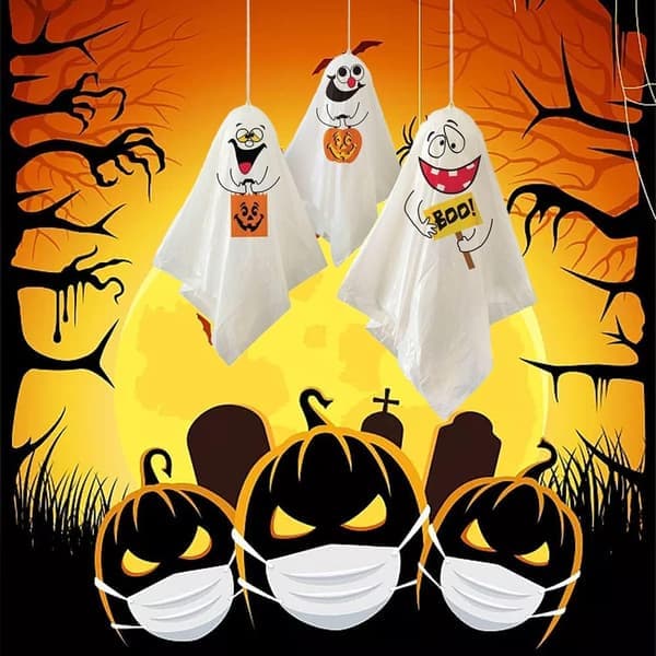 Halloween trasdocka dekorationer, set med 3 Halloween minispöken