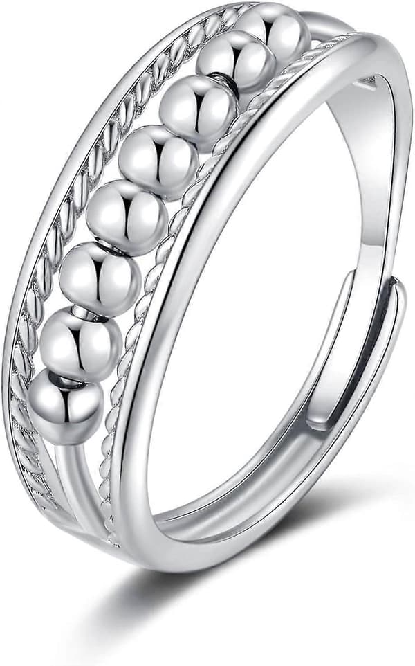 Angstring til kvinder, sterling sølv fidget ring, justerbare perleringe angstringe, stressaflastende spinnerringe til mænd kvinder