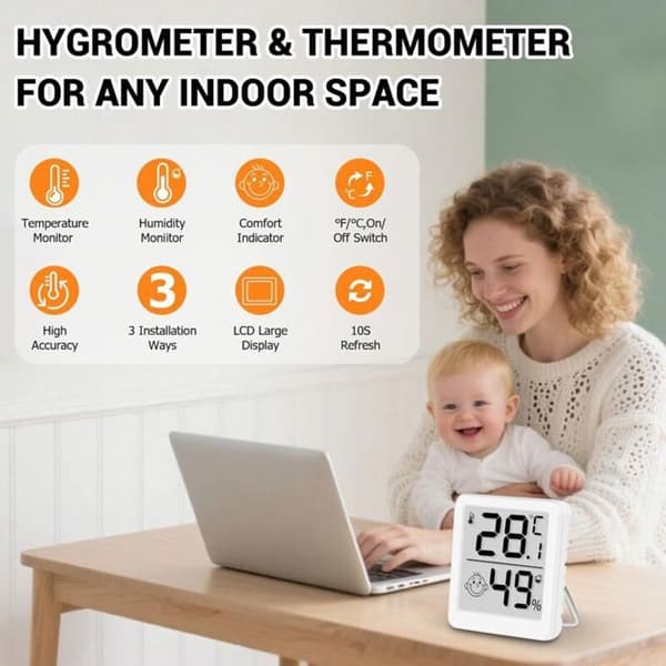 Sæt med 3 digitale termometre og hygrometre med smiley-ansigt og LCD-skærm til indendørs brug - Mini-hygrometer - Temperatursensor