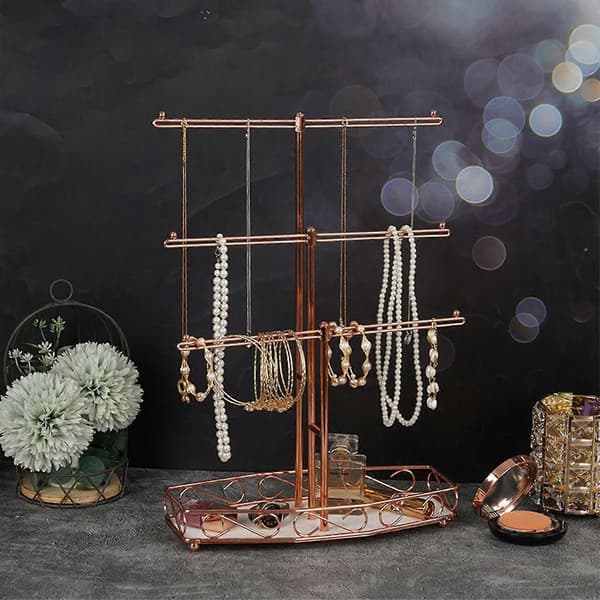 Rose Gold Display Stand 3-lags Holder Smykkeopbevaringsstand til messer