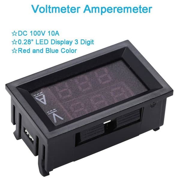 2 Digitale Voltmeter Amperemeter DC 100V 10A Rød Blå LED-skjerm Spenningsstrømmåler for batterier