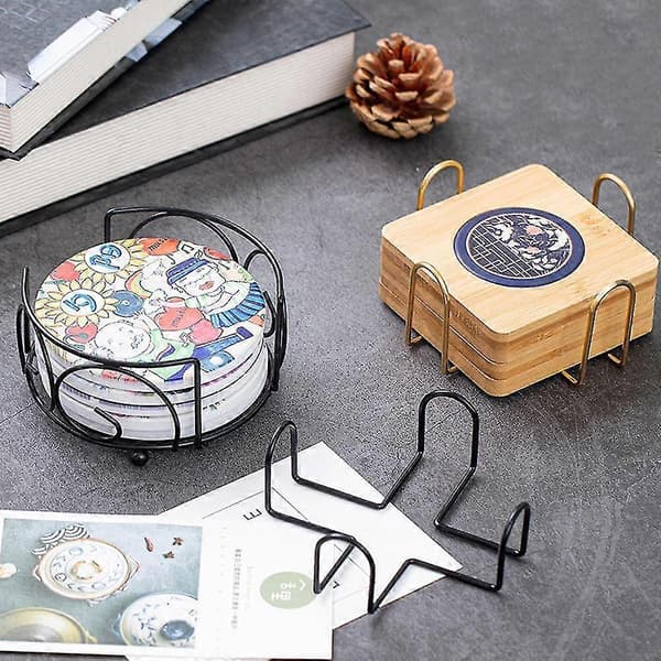Coaster Holder Metalholder Opbevaring Til Runde Og Firkantede Coasters, sort