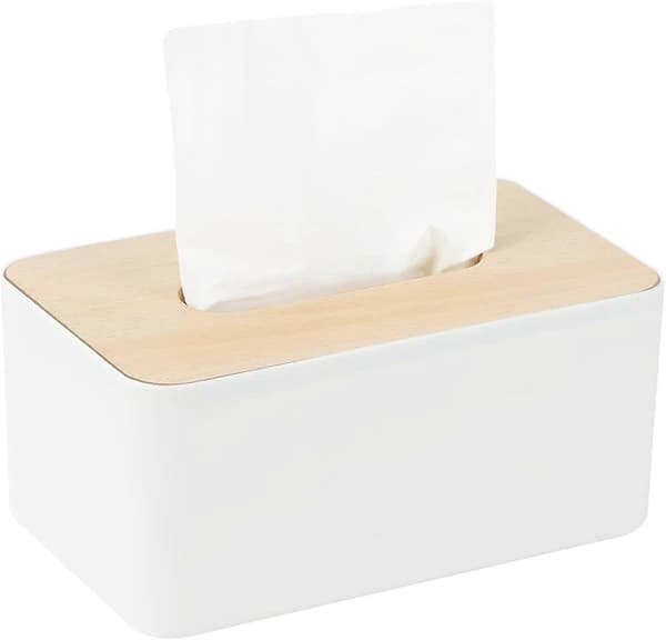 Servietboks med bambustop, rektangulær, plastik, 21 * 13 * 9,5 cm, servietdispenserboks til stue, kontor, bil