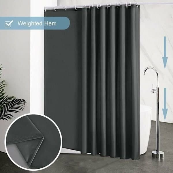 Extra stor viktad duschdraperi 240x200 cm, 16 krokar, mögelresistent-FQ-