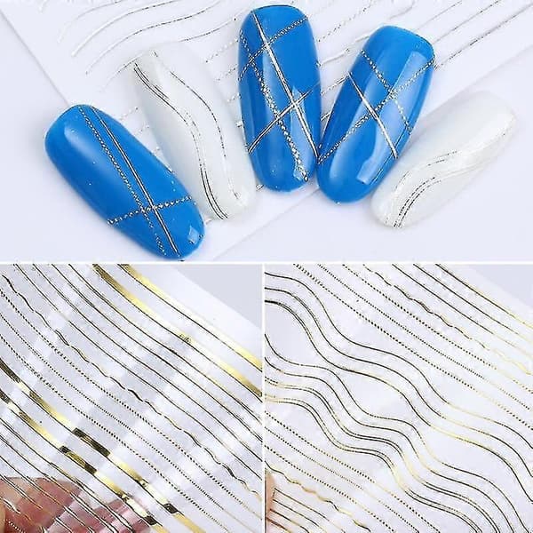 Kurvgradient Självhäftande Tejp Folie - Guld 3d Nageldekor