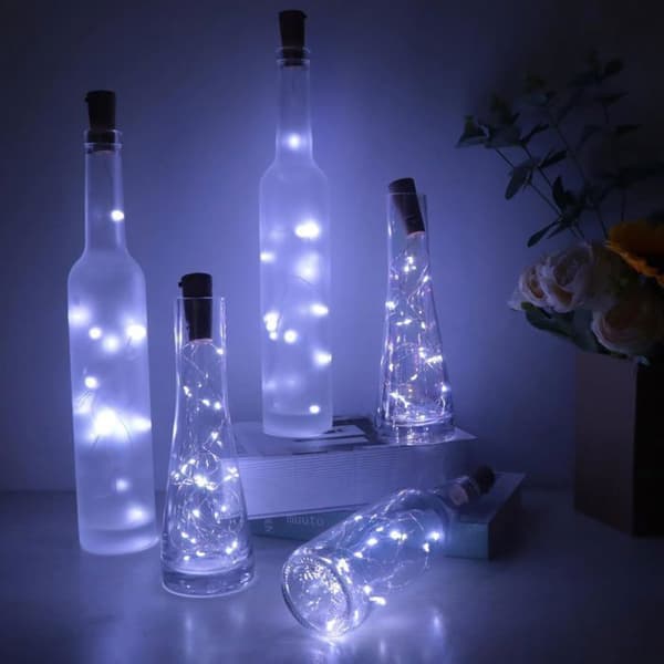 Pullonvalosarjat, 12 LED-pullonvaloa, pullolamput paristolla, 2M 20 kuparilankavalo - viileä valkoinen