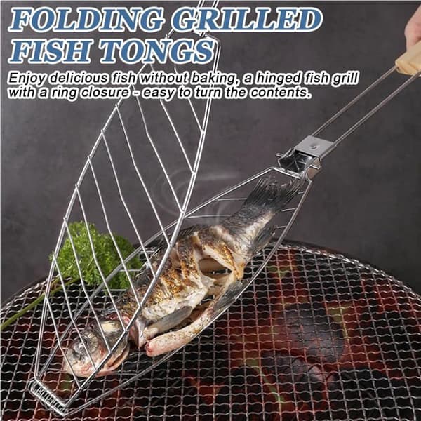 Fiskespyd - Sett med 3 - Rustfritt stål - Trehåndtak - Varmebestandig - 63x12cm