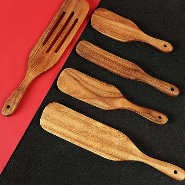 Träspatelset, Teak Spurtles Köksredskap för matlagning, Träset med 5 presentartiklar