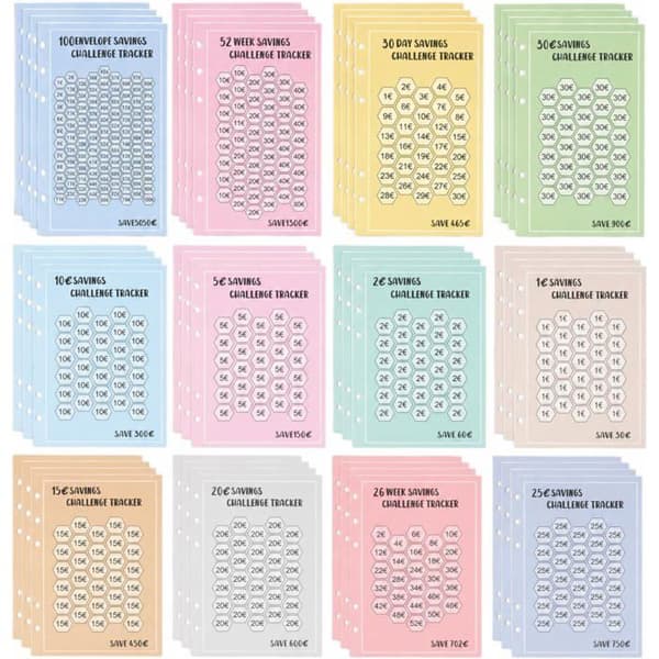 Sparutmaningspåfyllningar A6 - 48 ark - 6 hål - 180 gsm papper - Budgetplanerare - 16x9cm format