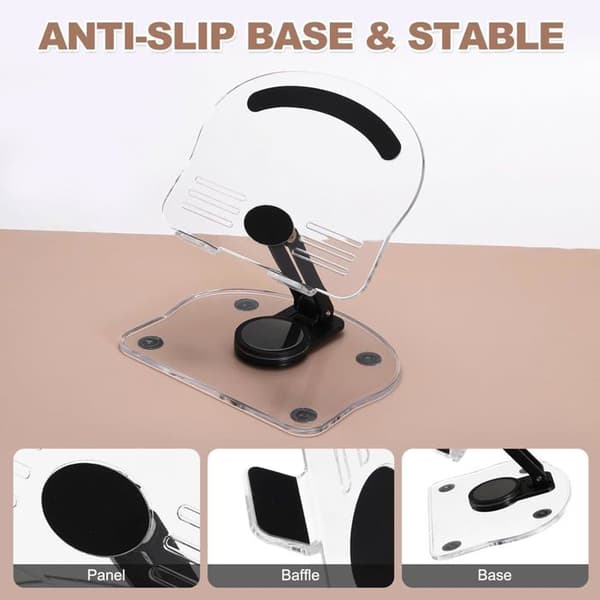 Sæt med 2 justerbare, foldbare, 360° roterende akryl tabletstandere - Sort/Transparent til hjemmekontoret - Gave til kvinder