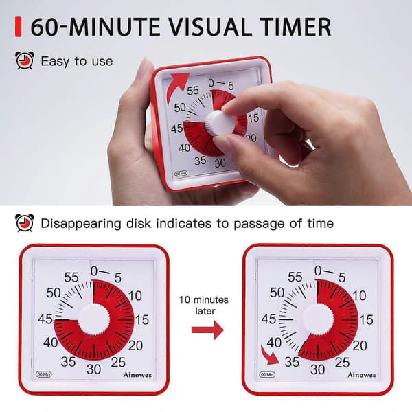 Visuel Timer 60-minutters Lydløs Nedtællingstimer Til Børn Og Voksne Tidsstyringsværktøj Til Køkken Klasseværelse