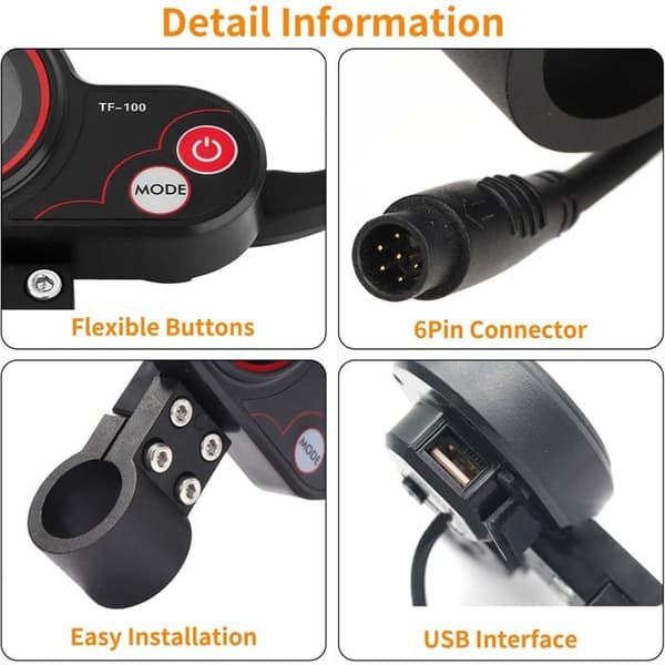 Scooter LCD-skærm - 1 stk. - ABS - 48V TF-100 - Til Kugoo M4 Pro - Sort