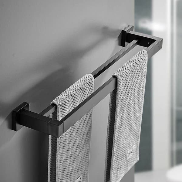 Dobbel badehåndklestang, svart veggmontert håndklestang, badehåndkleholder i rustfritt stål - 40 cm
