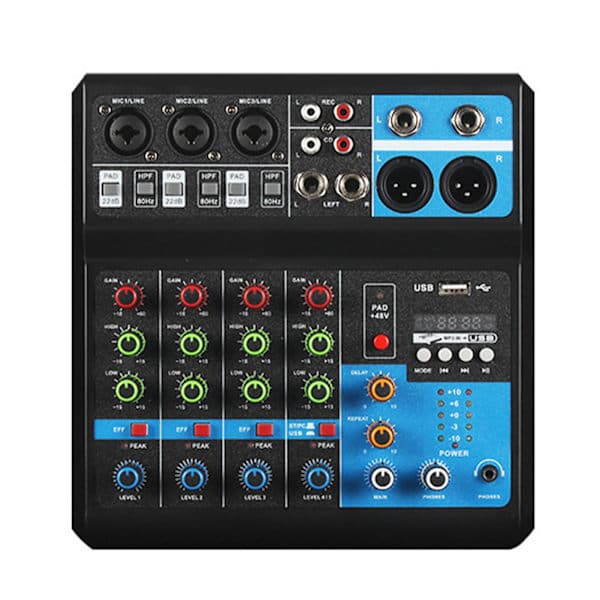 Liten 5-veis lydmikserstasjon Liveopptak DJ-lydkortkonsollmikser USB Bluetooth Digital Effektor EU-plugg