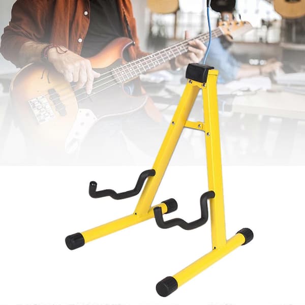 Gitarrställ Fällbart A-ram Golv Universellt Metall för Akustiska Klassiska Elektriska Basgitarrer Banjo Ukulele Bärbart Yellow 30x25x37cm