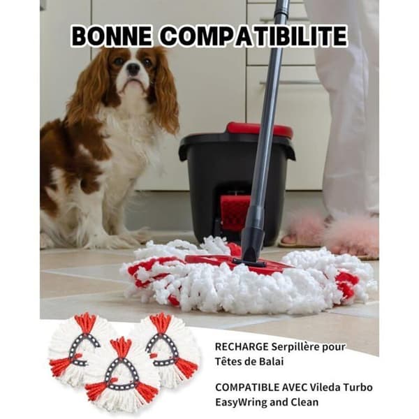 3 stk. moppehoveder til moppehoveder kompatible med Vileda Turbo EasyWring og Clean - Kun udskiftningsmoppehoved