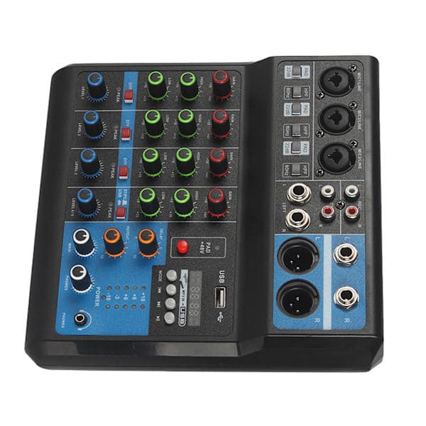Liten 5-veis lydmikserstasjon Liveopptak DJ-lydkortkonsollmikser USB Bluetooth Digital Effektor EU-plugg