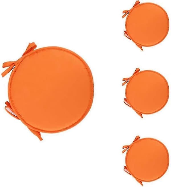 Sett med 4 runde stolputer runde puter for spisebord og stol med snøring 38cm oransje