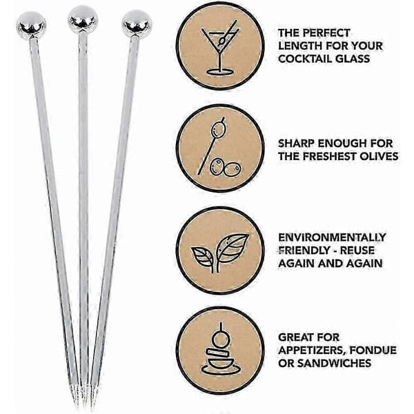 50 stykker cocktailpinde i rustfrit stål, metal martini-pinde 4,3 tommer
