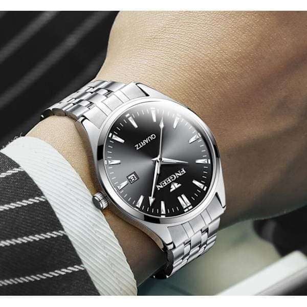 Herreur, Quartz ur, Analog, Vandtæt, Lysende dato, Casual armbåndsur A-Sort A-Sort A-Black