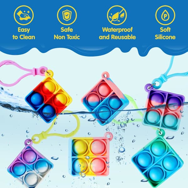 Fidget Pop it legetøjssæt – Nøglering pop fidget legetøj bulk festgaver til børn – Vælg form og mængde Square 30pcs
