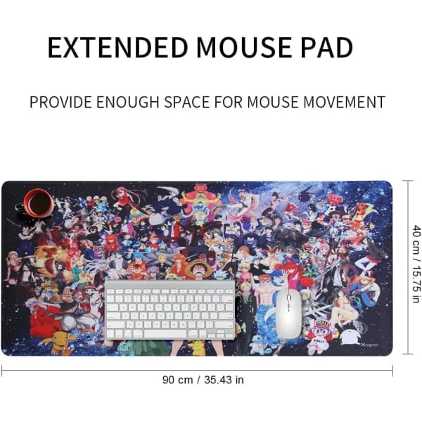 Gaming musemåtte, 900 x 400 mm stor musemåtte, Anime musemåtte, XXL musemåtte, Kontor skrivebordsmåtte stor størrelse, Personligt design (UK02 x mix)