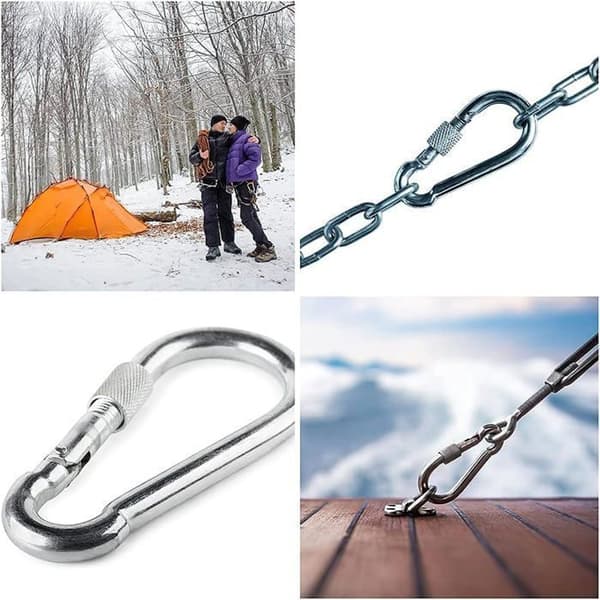 2x låsekarabiner, 12 mm diameter x 120 mm længde - 304 rustfrit stål