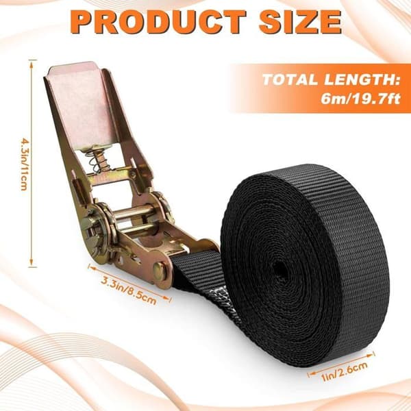 Ahlsen Pakke med 4 Skraldespændestropper, 2,5m x 25mm, 800kg, Sort
