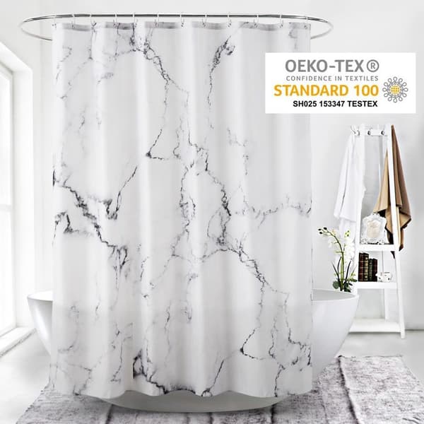 Trykt stoff dusjforheng 180x200cm med 12 kroker Marmor