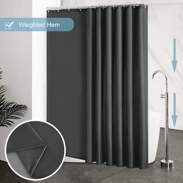 Extra stor viktad duschdraperi 240x200 cm, 16 krokar, mögelresistent-FS-