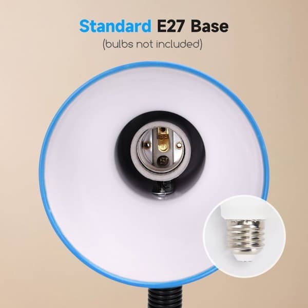 Retrobordlampe - 1 Enhet - Blå Metall - Justerbar Hals - Integrert E27 Sokkel - Lesing og Nattbord