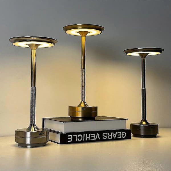 Trådløs bordlampe dimbar vanntett metall USB oppladbare bordlamper Silver