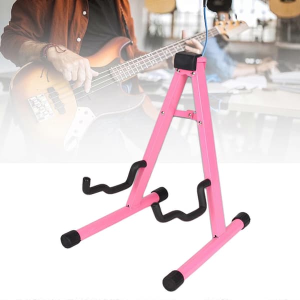 Gitarrställ Fällbart A-ram Golv Universellt Metall för Akustiska Klassiska Elektriska Basgitarrer Banjo Ukulele Bärbart Pink 30x25x37cm