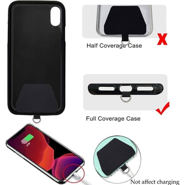 Sæt med 2 snore til telefon og nøgler (halsrem og håndledsrem), universelt telefoncover (sort)